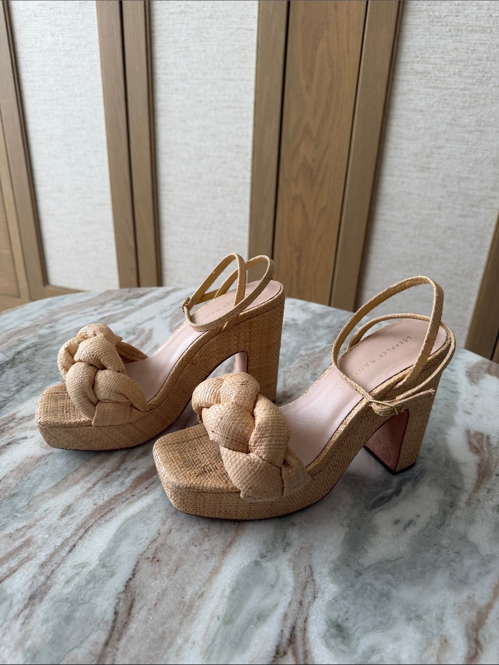 Loeffler Randall Braided Platform Slingbacks in Natural Tan